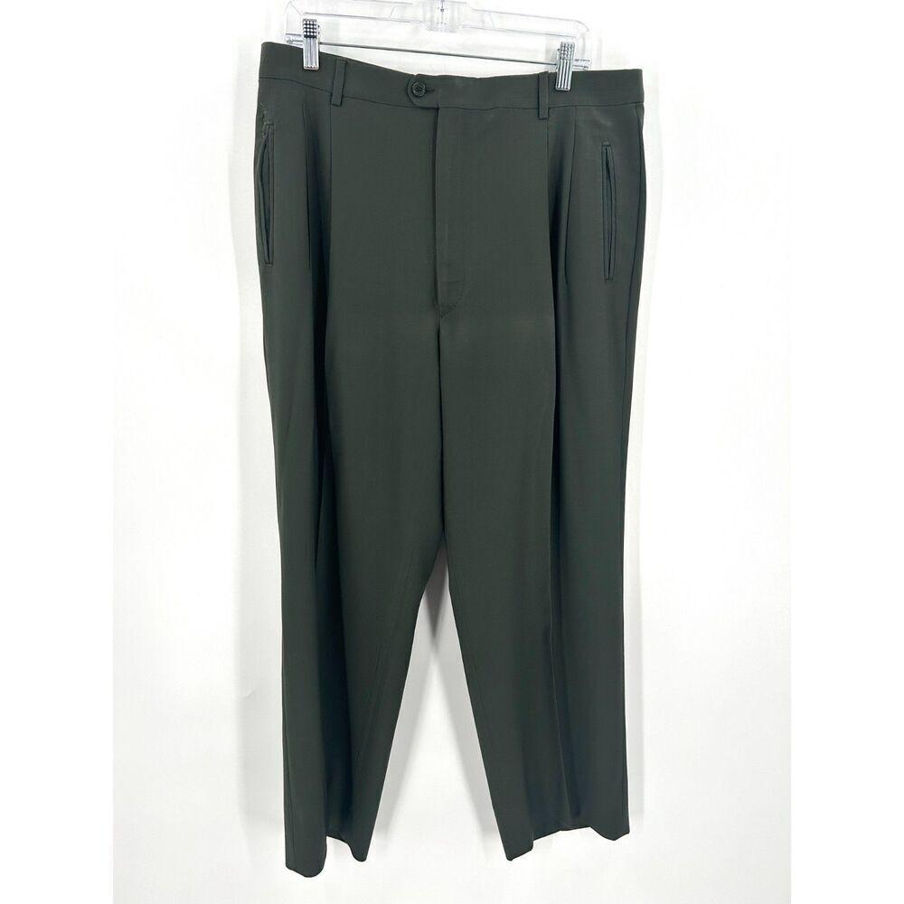 ZIGNONE *Flawed* Men's Super 100's Wool Forest Green Straight Leg Dress Pants 38